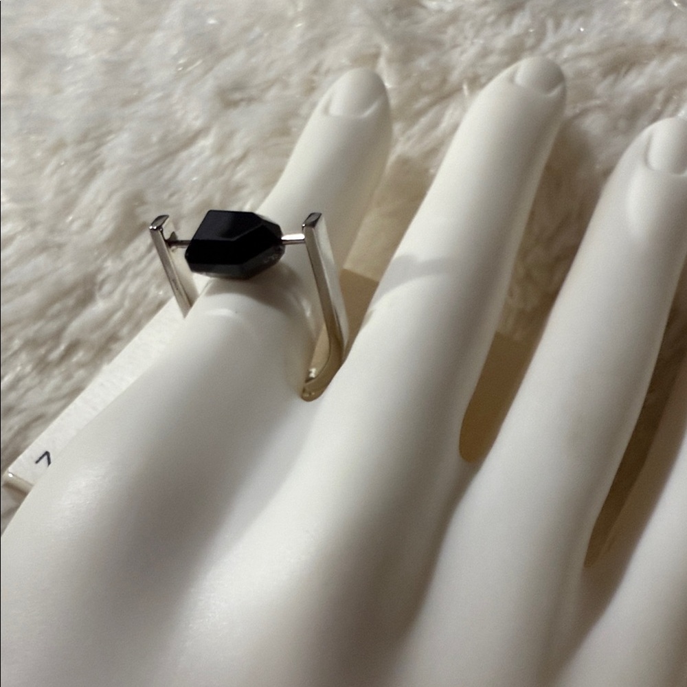 French Connection Black Silver Geometric Ring